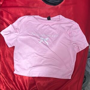 SHEIN Pink and White Casual Crop Top